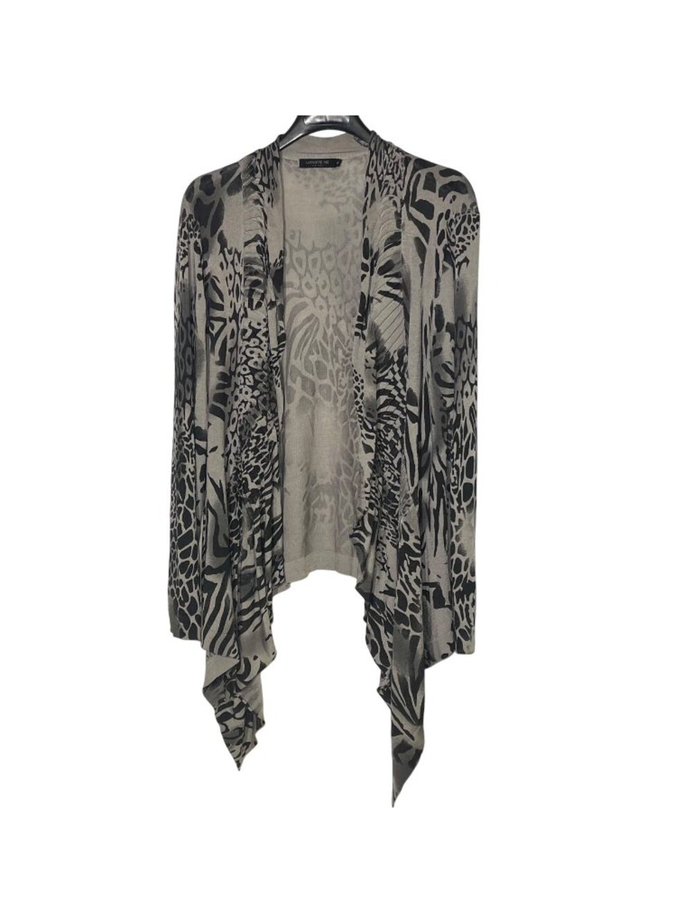 Lafayette 148 Silk Blend Animal Print Open Waterfall Cardigan Sz XL Leopard